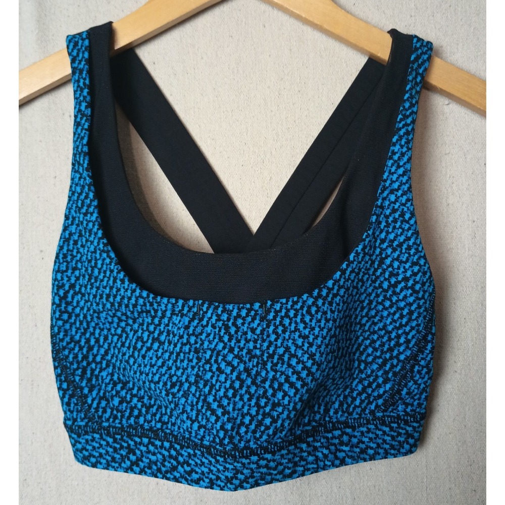 Lululemon Sports Bra Criss Cross Back Blue Patterned Athletic Top‎ Size Small X